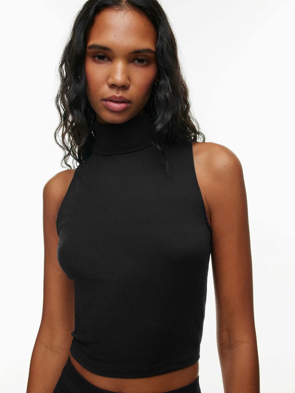 Sunday Best Black Sleeveless Turtleneck Crop Tank